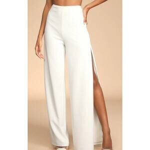 LULU'S SZ M Poised Perfection Ivory Wide-leg Slit Pants NEW B115 *flaw